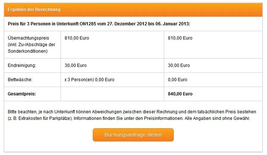 Saisonzeiten und Preise für Ferienwohnungen