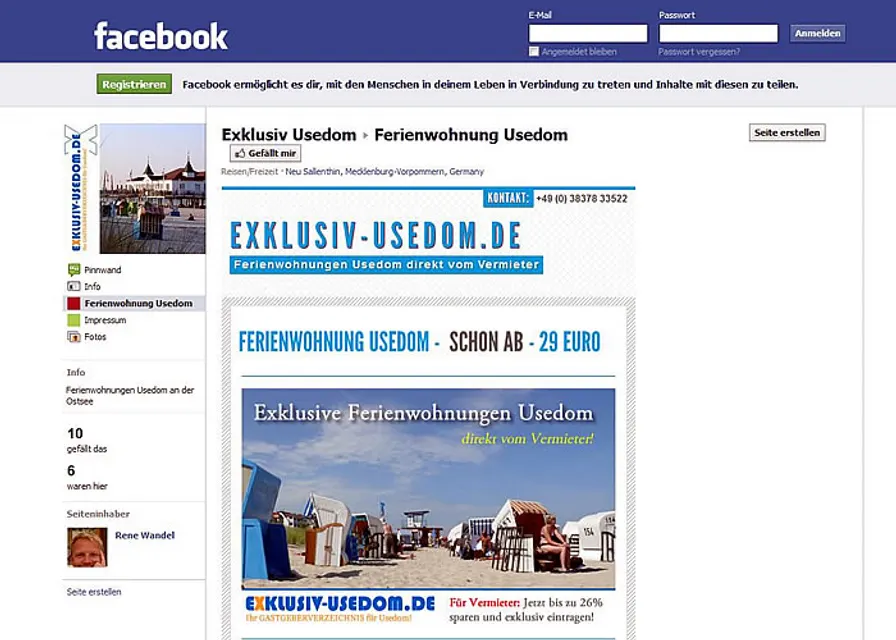 Exklusive Facebook Fanpage für Ferienwohnungen Usedom