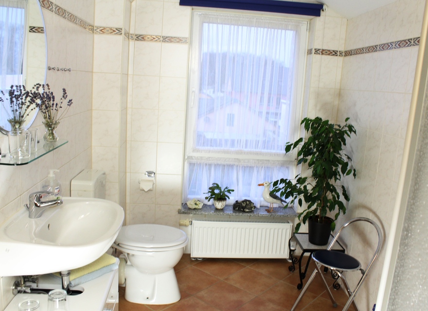 Blick ins Bad mit Dusche