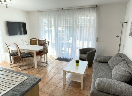 Wohnzimmer mit Küche und Sofa