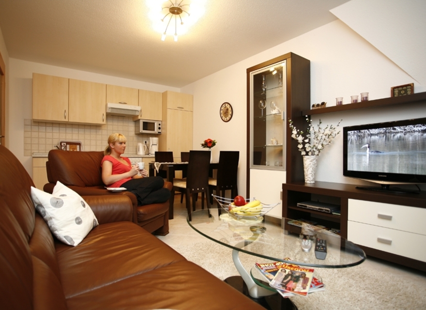 Wohnzimmer mit Einbauküche